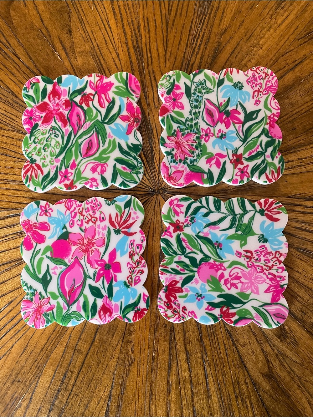 Lilly Pulitzer Floral Scalloped Coasters in Pink, Green & Blue